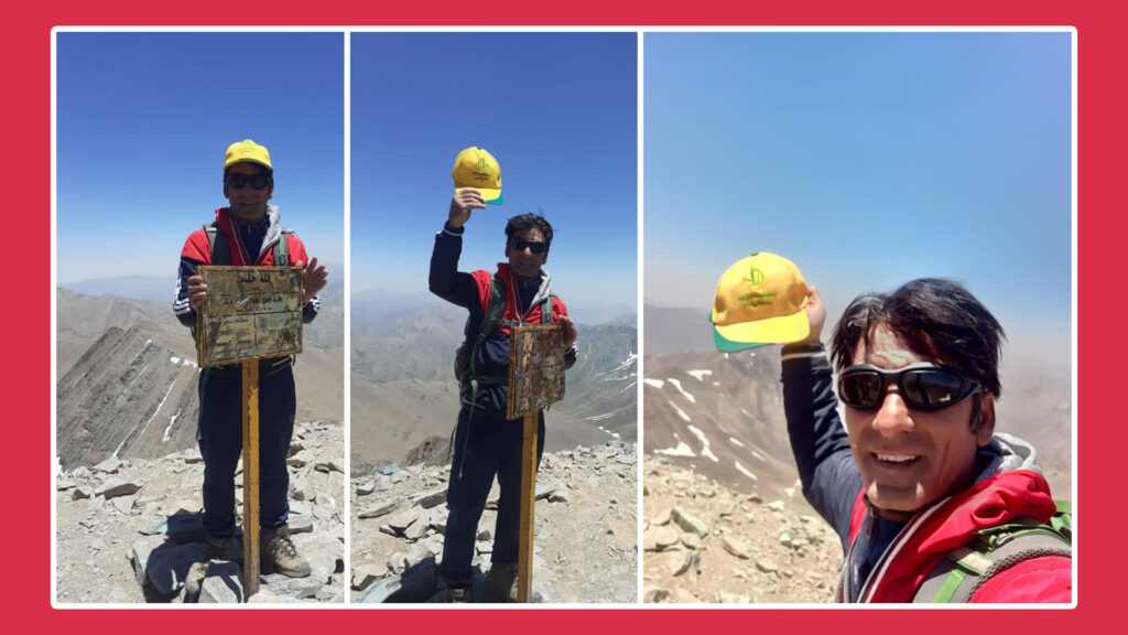 کوهنورد نیشکری بر فراز بلندترین قلّه استان تهران ایستاد کوهنورد نیشکری بر فراز بلندترین قلّه استان تهران ایستاد